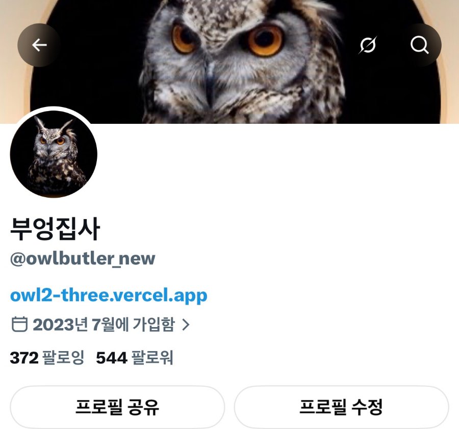 엑스(X) 프로필 화면, 부엉이 사진의 부엉집사 계정